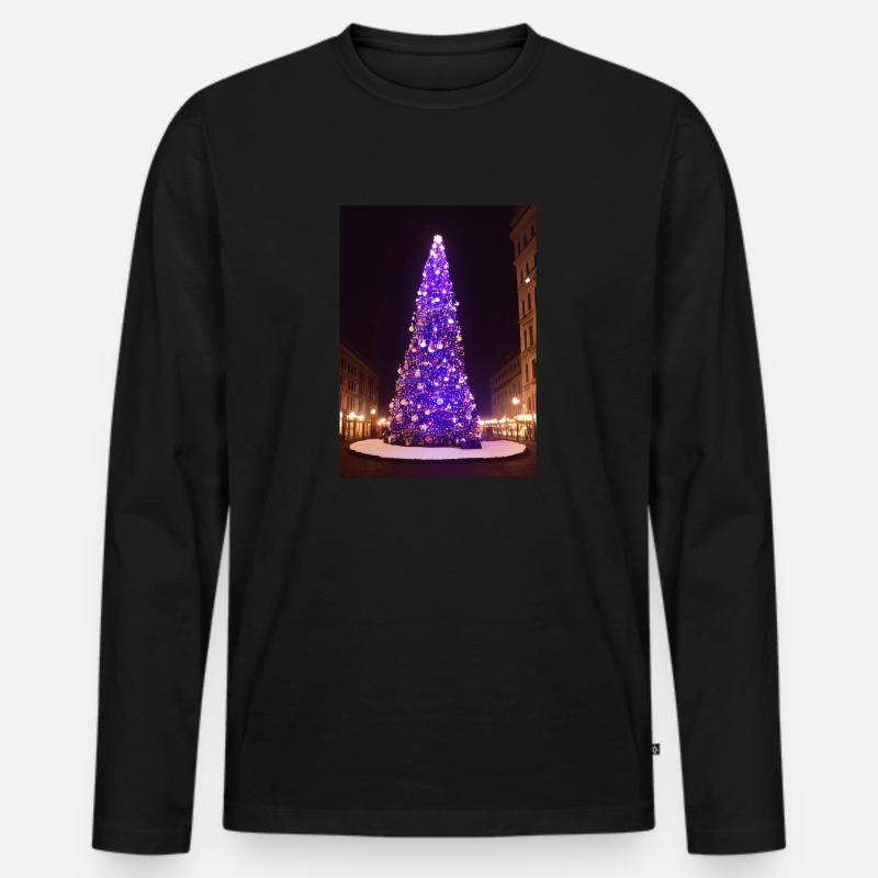 Lila Weihnachtsbaum - Männer Premium Bio Langarmshirt - Schwarz