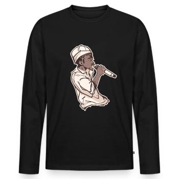 Rappeur tenant un micro avec Stroke - T-shirt manches longues Premium bio Homme - noir - Devant - Nico (187cm)