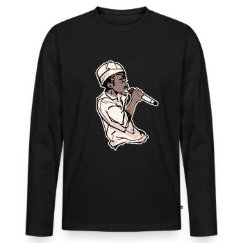 Rappeur tenant un micro avec Stroke (noir) - T-shirt manches longues Premium bio Homme - noir - Devant - Nico (187cm)