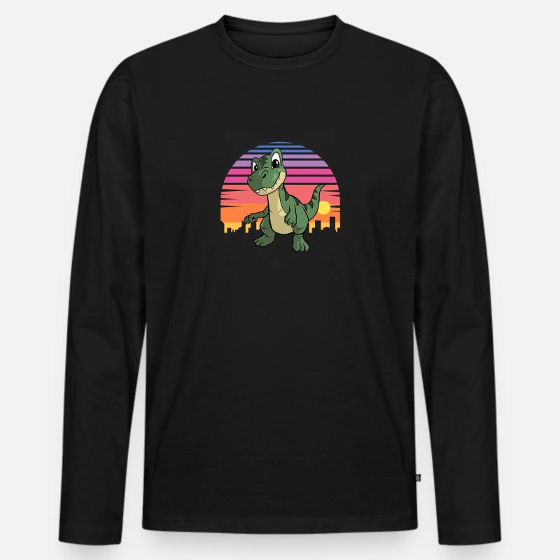 Dinosaurier Sunset T-Rex - Männer Premium Bio Langarmshirt - Schwarz