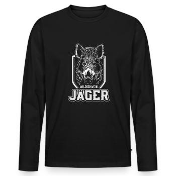 SANGLIER Chasse Chasseur Chiens de chasse Wilsigns - T-shirt manches longues Premium bio Homme - noir - Devant - Nico (187cm)