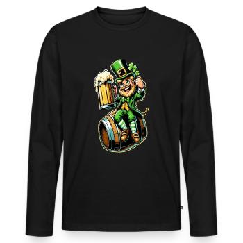 Leprechaun de baril de bière (Leprechaun irlandais) - T-shirt manches longues Premium bio Homme - noir - Devant - Nico (187cm)
