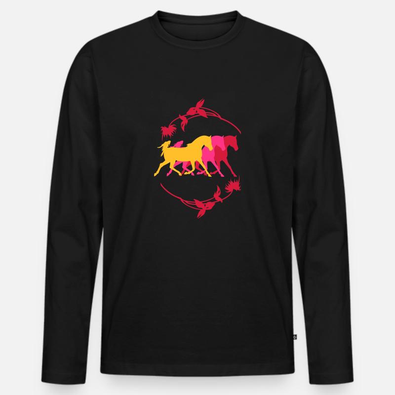 trab_drei_pferde - Männer Premium Bio Langarmshirt - Schwarz