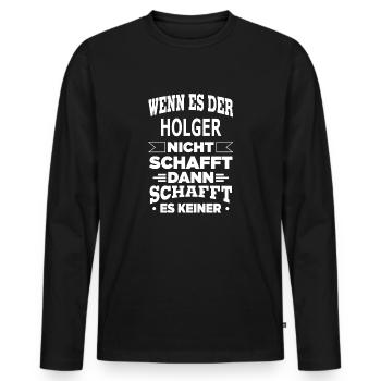 HOLGER - Männer Premium Bio Langarmshirt - Schwarz - Vorne - Nico (187cm)