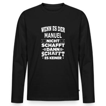 MANUEL - Männer Premium Bio Langarmshirt - Schwarz - Vorne - Nico (187cm)