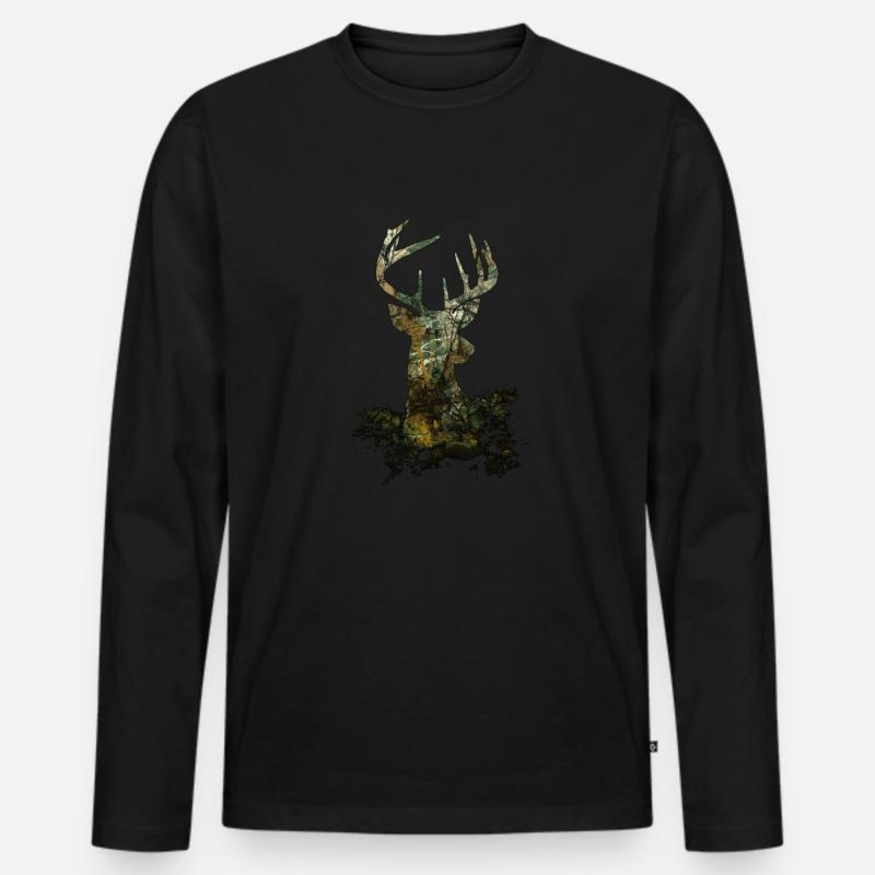 Camouflage Hirsch - Männer Premium Bio Langarmshirt - Schwarz