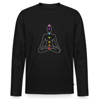 Chakra chakras méditation siège de lotus méditer Yog - T-shirt manches longues Premium bio Homme - noir - Devant - Nico (187cm)