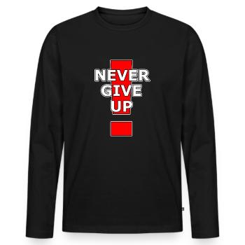 Never give up! - Männer Premium Bio Langarmshirt - Schwarz - Vorne - Nico (187cm)