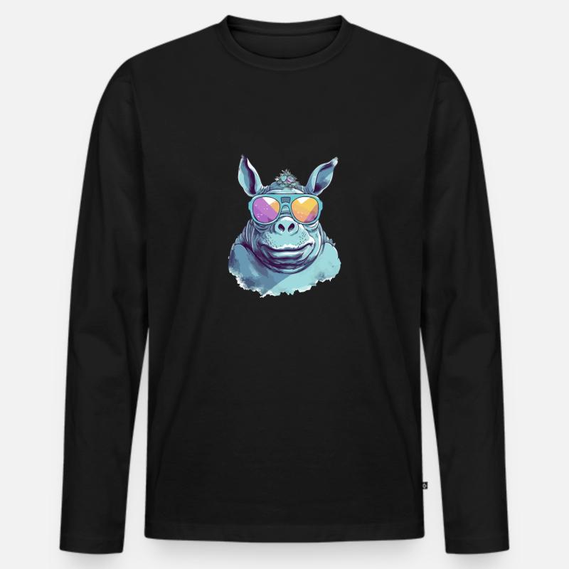 Rina das Nashorn - Männer Premium Bio Langarmshirt - Schwarz