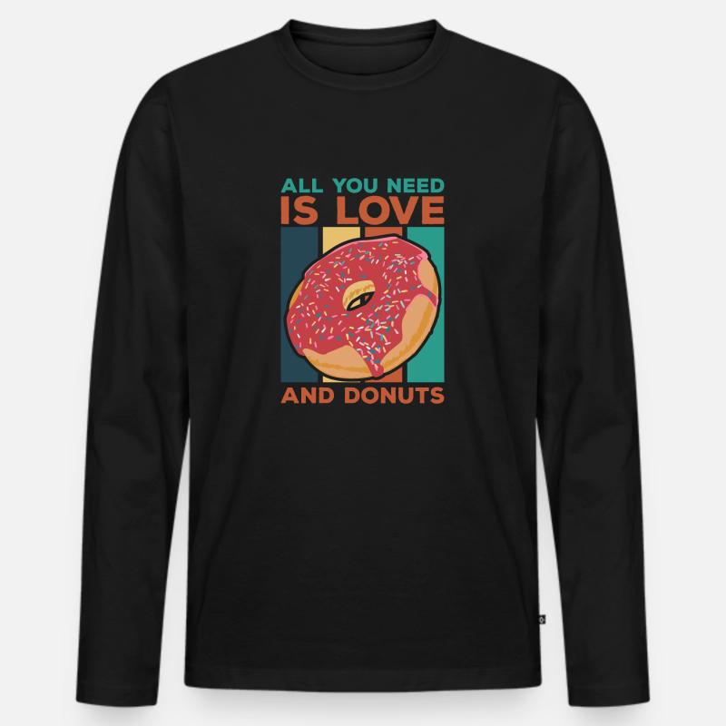 Liebe und Donuts - Männer Premium Bio Langarmshirt - Schwarz