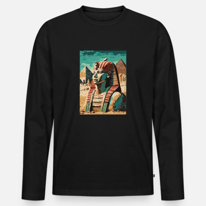 Pharao vor Pyramiden - Männer Premium Bio Langarmshirt - Schwarz