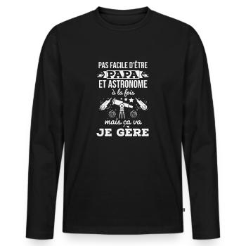 Papa astronome amateur téléscope - T-shirt manches longues Premium bio Homme - noir - Devant - Nico (187cm)