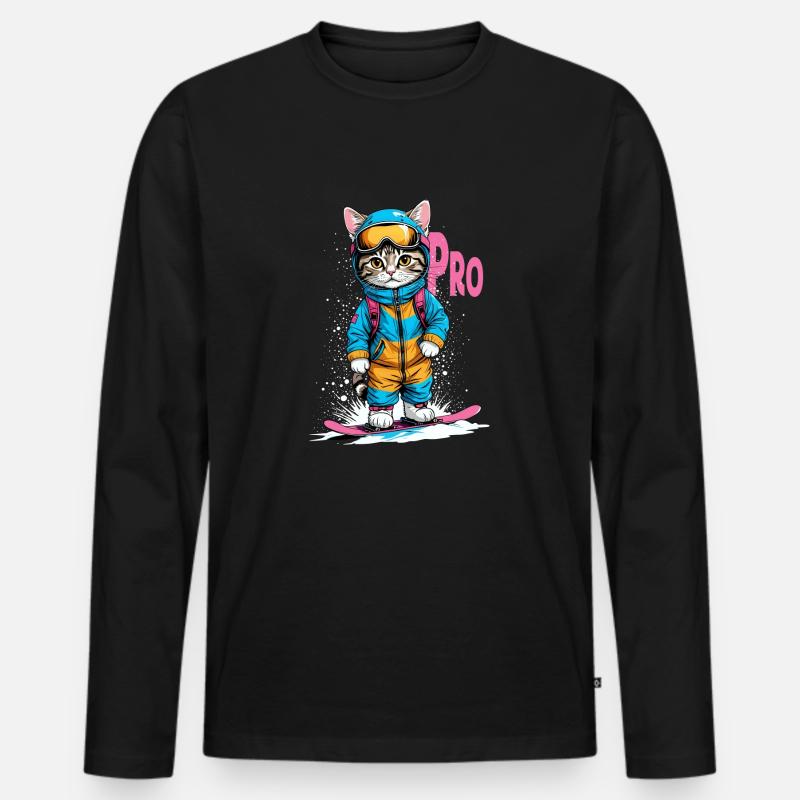 Snowboarding Kitty Pro - Männer Premium Bio Langarmshirt - Schwarz