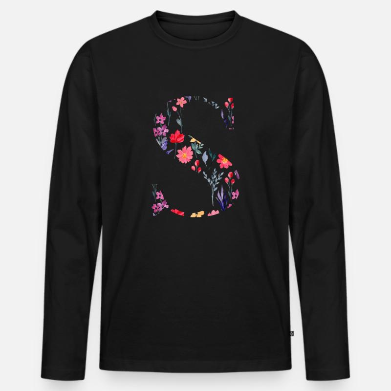 Personalisierte Blumenbuchstaben - Geschenkidee - Männer Premium Bio Langarmshirt - Schwarz