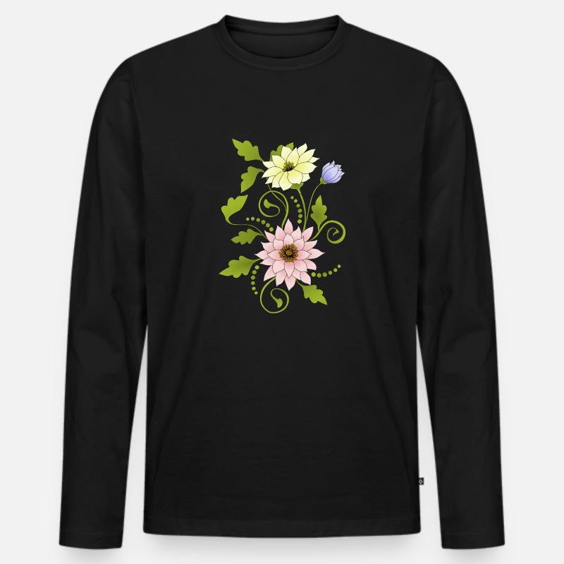 Blumen - Männer Premium Bio Langarmshirt - Schwarz