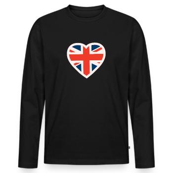 British Heart Flag Great Britain UK - Men's Premium Organic Long Sleeve Shirt - black - Front - Nico (187cm)