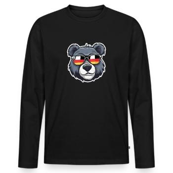 Bear Head with Germany Sunglasses - Men's Premium Organic Long Sleeve Shirt - black - Front - Nico (187cm)
