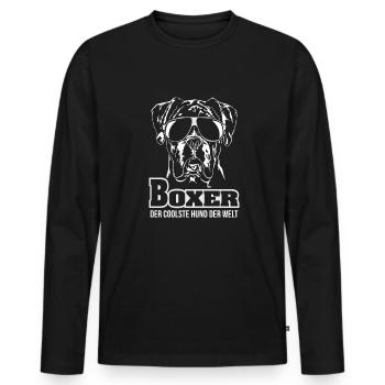 BOXER coolest dog Wilsigns dogs saying - Men's Premium Organic Long Sleeve Shirt - black - Front - Nico (187cm)