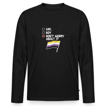 Fille garçon ne vous inquiétez pas à ce sujet fierté non binaire - T-shirt manches longues Premium bio Homme - noir - Devant - Nico (187cm)