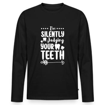 Dents Profession Infirmière Mâchoire - T-shirt manches longues Premium bio Homme - noir - Devant - Nico (187cm)
