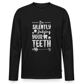 Teeth Vocation Braces Toothpaste - Men's Premium Organic Long Sleeve Shirt - black - Front - Nico (187cm)