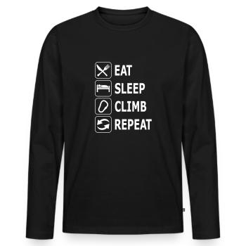 eat sleep climb repeat, Kletterer, climbing - Männer Premium Bio Langarmshirt - Schwarz - Vorne - Nico (187cm)