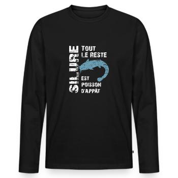Pêche au silure Tout le reste est poisson d'appât - T-shirt manches longues Premium bio Homme - noir - Devant - Nico (187cm)