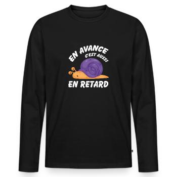 En avance c'est aussi en retard - T-shirt manches longues Premium bio Homme - noir - Devant - Nico (187cm)