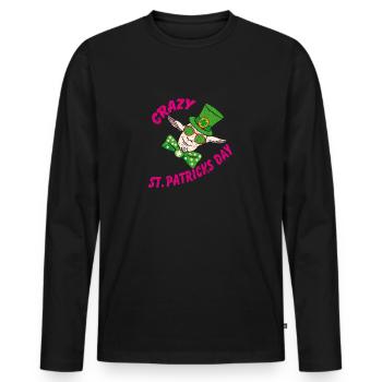 Folle Saint-Patrick Drôle Chèvre Folle - T-shirt manches longues Premium bio Homme - noir - Devant - Nico (187cm)