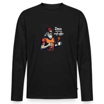 Zeus also brews craft coffee! - Männer Premium Bio Langarmshirt - Schwarz - Vorne - Nico (187cm)