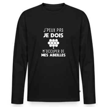 J'peux pas, Idée cadeau apiculteur, apiculture - T-shirt manches longues Premium bio Homme - noir - Devant - Nico (187cm)