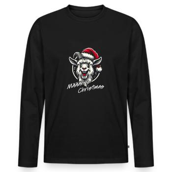 Drôle de chèvre de Noël avec chapeau de Père Noël - T-shirt manches longues Premium bio Homme - noir - Devant - Nico (187cm)