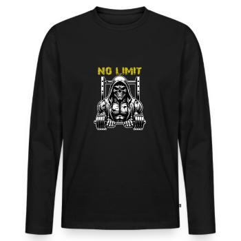 No Limit Workout Bodybuilding Skull with Dumbbell - Men's Premium Organic Long Sleeve Shirt - black - Front - Nico (187cm)
