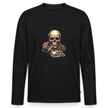 Skull mit Kaffeebecher Kaffee - Männer Premium Bio Langarmshirt - Schwarz - Vorne - Nico (187cm)