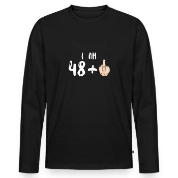 J’ai 48 ans + 1 - 49e anniversaire - T-shirt manches longues Premium bio Homme - noir - Devant - Nico (187cm)