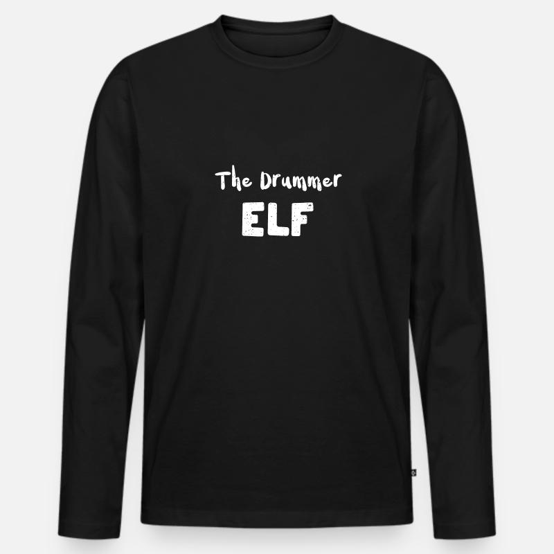 The Drummer Elf - Drums - Männer Premium Bio Langarmshirt - Schwarz