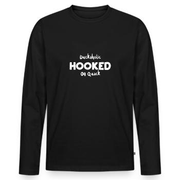 Duckaholic Hooked On Quack - Männer Premium Bio Langarmshirt - Schwarz - Vorne - Nico (187cm)