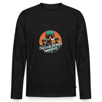 Cool Meerkat Drôle Suricate Dire - T-shirt manches longues Premium bio Homme - noir - Devant - Nico (187cm)