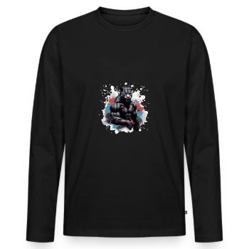 Muscle léopard Bodybuilding Beast - T-shirt manches longues Premium bio Homme - noir - Devant - Nico (187cm)