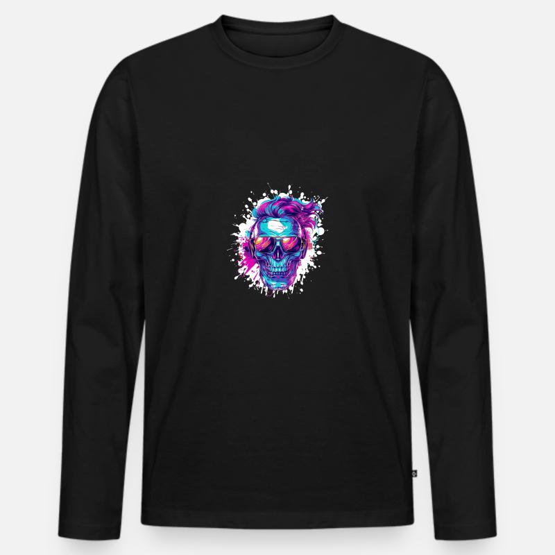 Techno Totenkopf Party - Männer Premium Bio Langarmshirt - Schwarz