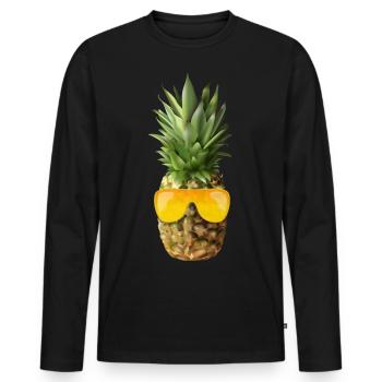 L’ananas hipster porte des lunettes de soleil dorées - T-shirt manches longues Premium bio Homme - noir - Devant - Nico (187cm)