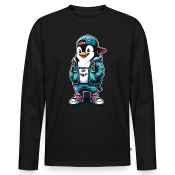 Hipster Penguin Waddle On with Style - Men's Premium Organic Long Sleeve Shirt - black - Front - Nico (187cm)