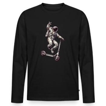 Astronaut fährt auf einem Roller - Männer Premium Bio Langarmshirt - Schwarz - Vorne - Nico (187cm)