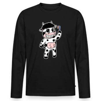 Vache avec brosse à dents - T-shirt manches longues Premium bio Homme - noir - Devant - Nico (187cm)