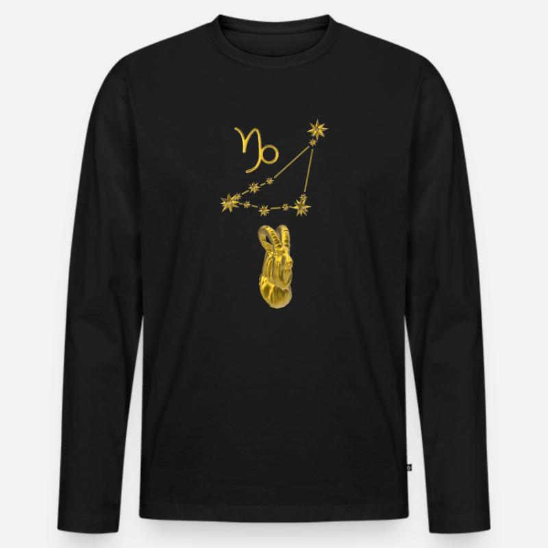 Sternbild Steinbock 3D, gold - Männer Premium Bio Langarmshirt - Schwarz