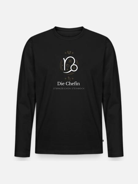 Steinbock Chefin Stil Grafik - Männer Premium Bio Langarmshirt - Schwarz