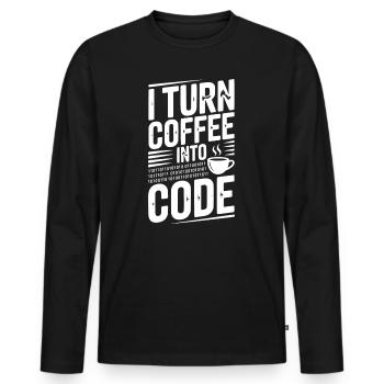 Je transforme le café en code - T-shirt manches longues Premium bio Homme - noir - Devant - Nico (187cm)