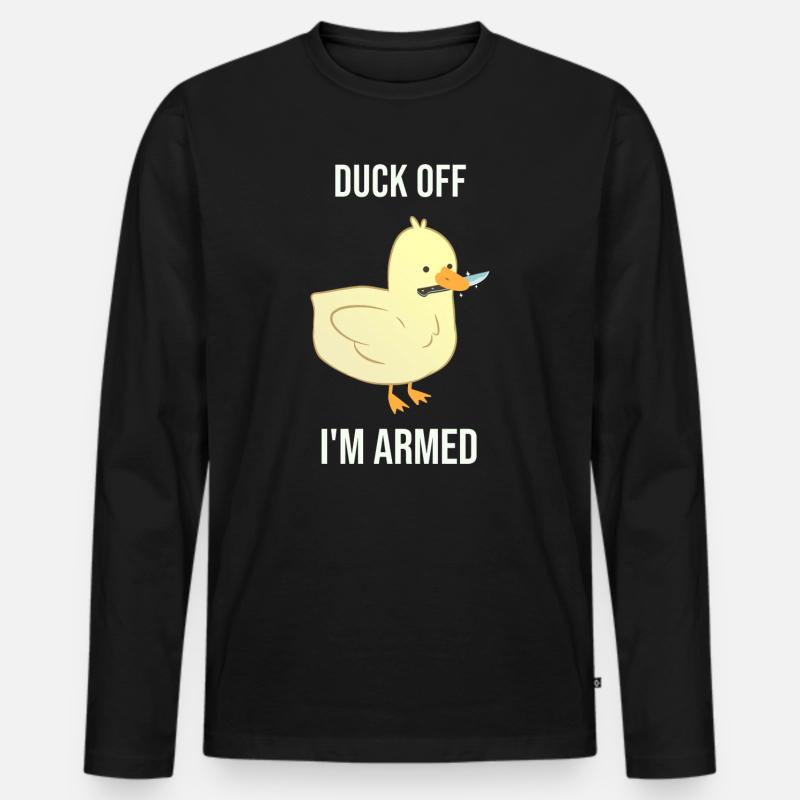 Duck dich weg, ich bin bewaffnet - Männer Premium Bio Langarmshirt - Schwarz