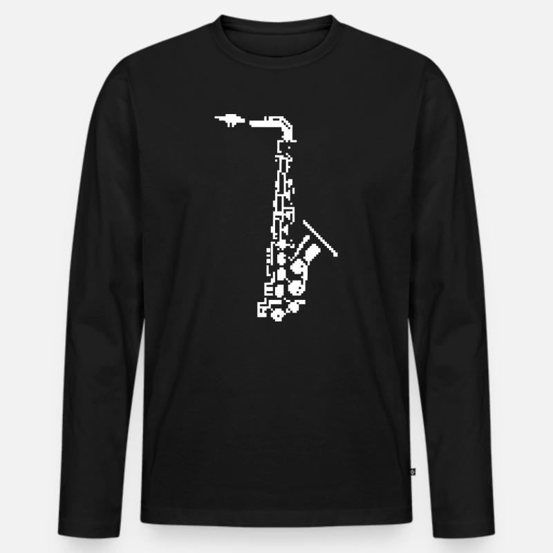 Saxophon Pixel Kunst - Männer Premium Bio Langarmshirt - Schwarz