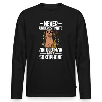 Vieil homme avec un saxophoniste - T-shirt manches longues Premium bio Homme - noir - Devant - Nico (187cm)